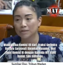 Wakil Ketua Komisi VII dari  fraksi Gerindra Rahayu Sarasvati Djojohadikusumo, ikut rapat Komisi III dengan Kapolda NTT Irjen Daniel Tahi Silitonga