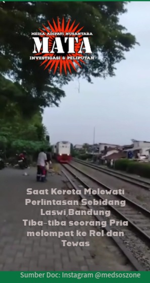 Saat Kereta Melewati Perlintasan Sebidang Laswi,Bandung Tiba-tiba seorang Pria melompat ke Rel dan Tewas