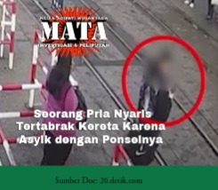 Seorang Pria Nyaris Tertabrak Kereta Karena Asyik dengan Ponselnya