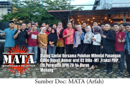Dialog Santai Bersama Puluhan Milenial Pasangan Calon Bupati Nomor urut 02 Dilla -MT ,Fraksi PDIP, Edi Purwanto DPRI 70 % harus  Menang