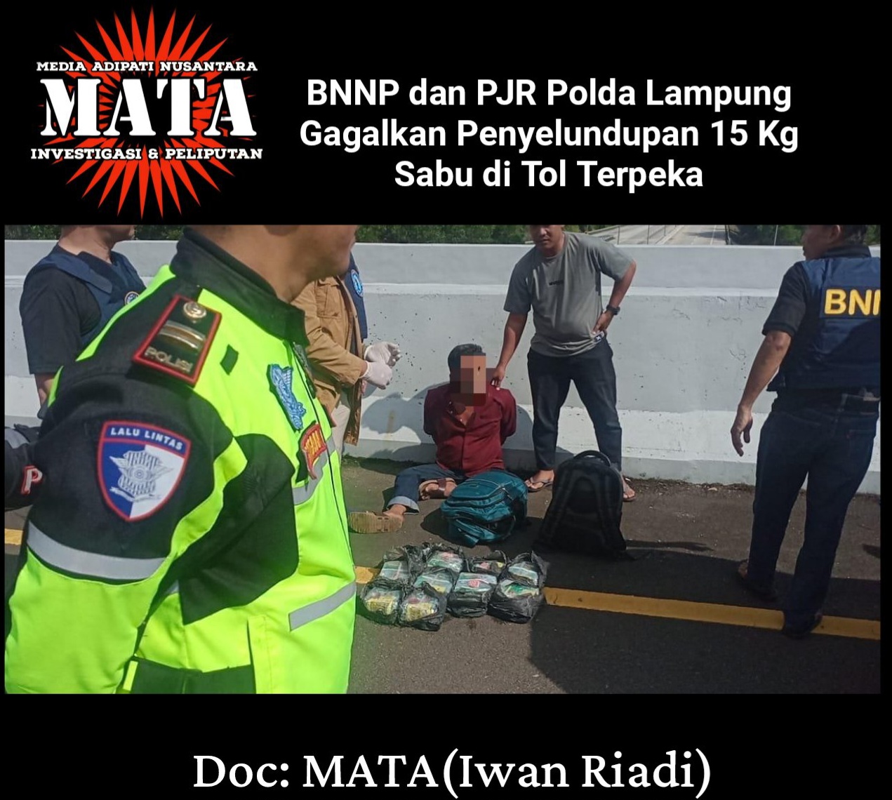BNNP dan PJR Polda Lampung Gagalkan Penyelundupan 15 Kg Sabu di Tol Terpeka
