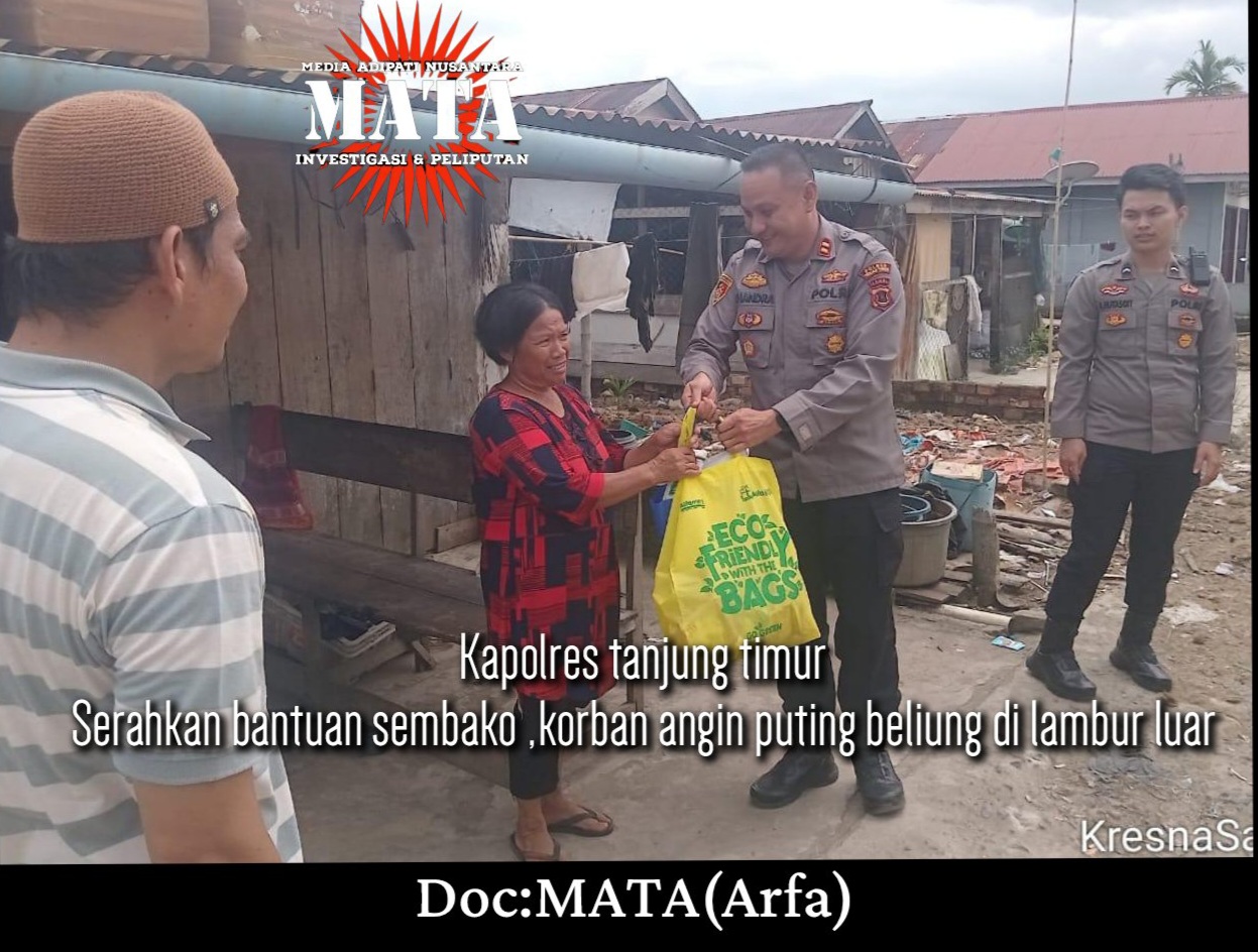 Kapolres tanjung timur  Serahkan bantuan sembako ,korban angin puting beliung di lambur luar
