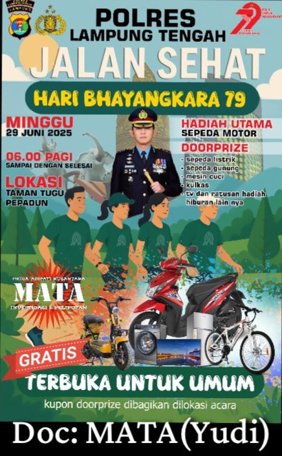Semarak Hari Bhayangkara ke-79 Polres Lampung Tengah Menggelar Jalan Sehat dan Senam Bersama Hadiah Utama Sepeda Motor