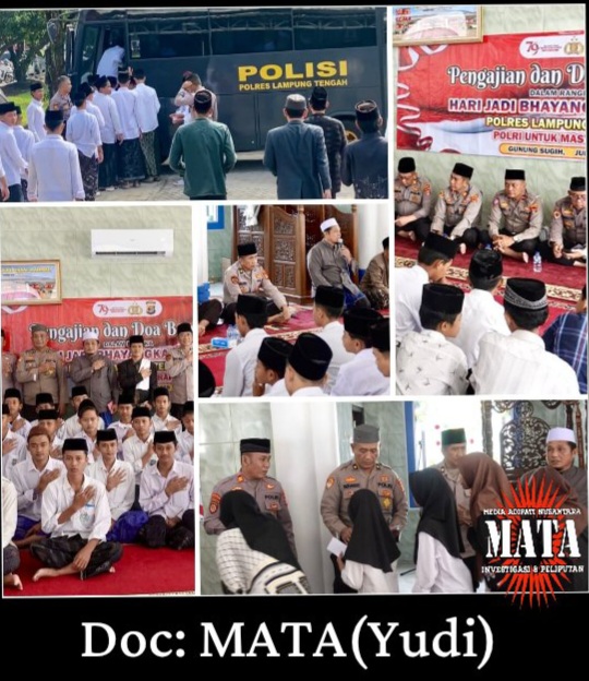 Peringati Hari Bhayangkara ke-79 Polres Lampung Tengah Gelar Doa Bersama dan Santuni Anak Yatim Piatu