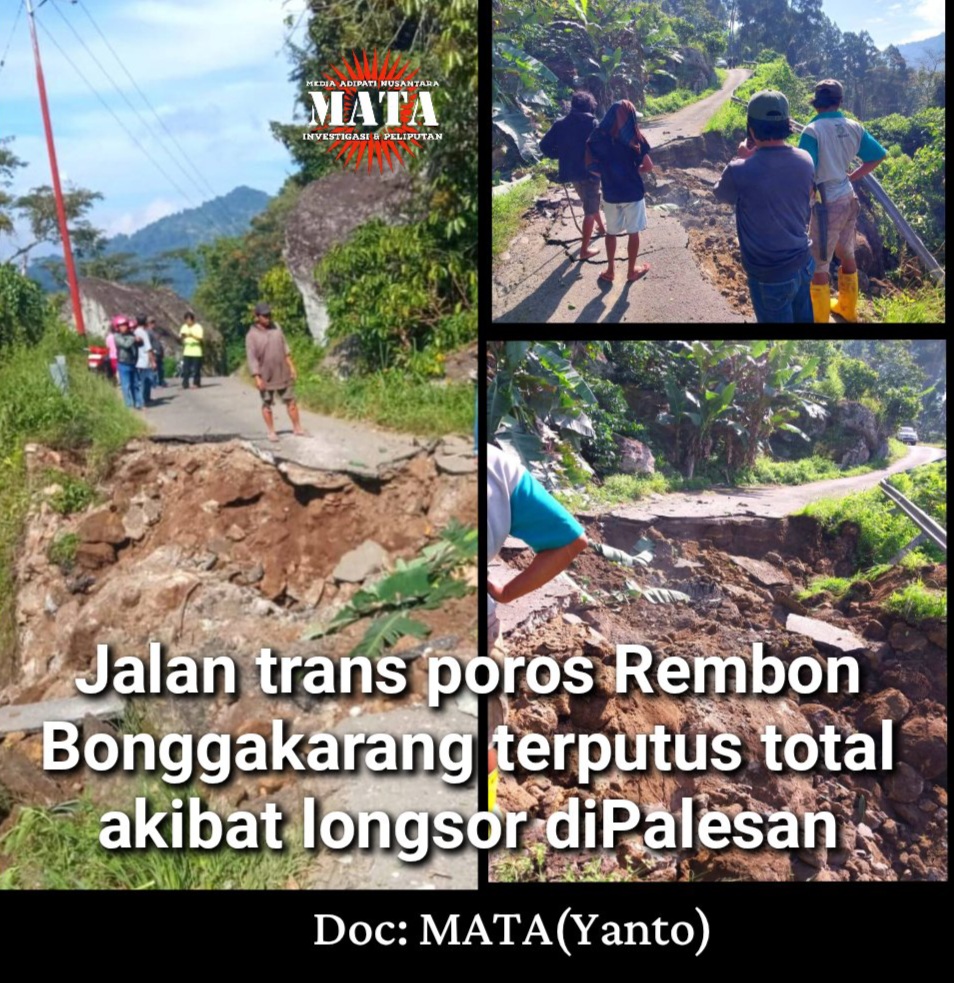 Jalan trans poros Rembon Bonggakarang terputus total akibat longsor diPalesan