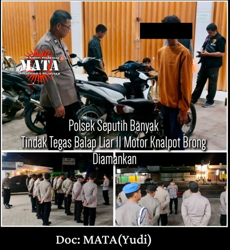 Polsek Seputih Banyak Tindak Tegas Balap Liar 11 Motor Knalpot Brong Diamankan