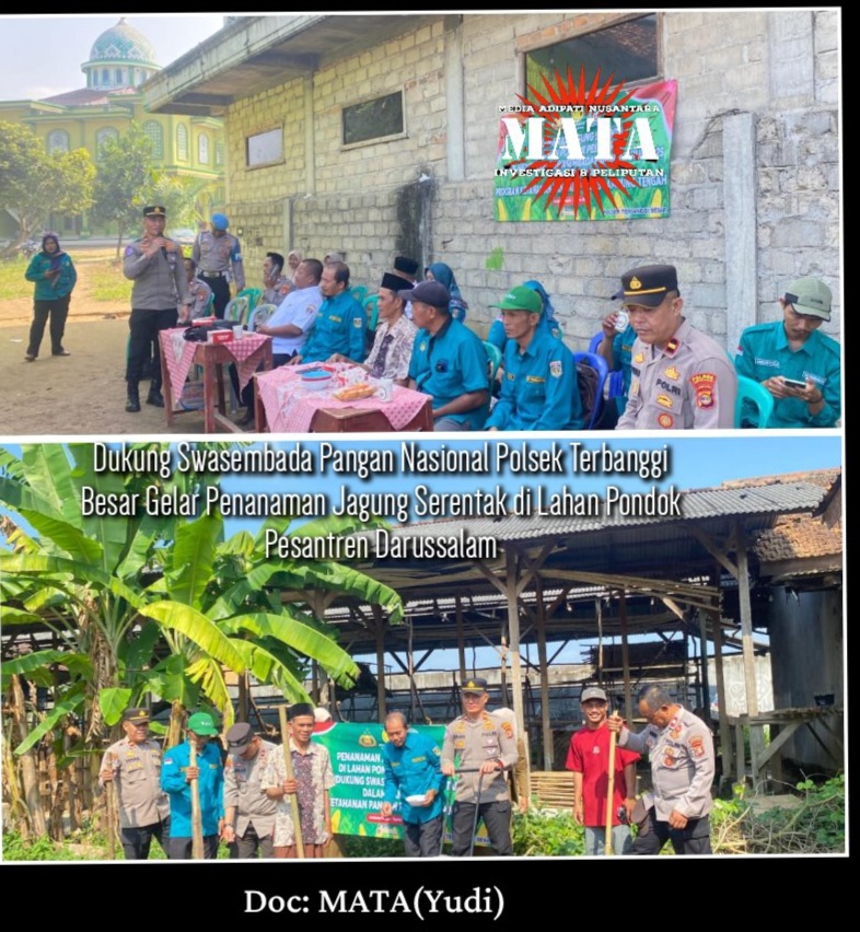 Dukung Swasembada Pangan Nasional Polsek Terbanggi Besar Gelar Penanaman Jagung Serentak di Lahan Pondok Pesantren Darussalam