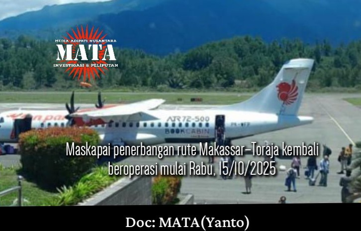 Maskapai penerbangan rute Makassar–Toraja kembali beroperasi mulai Rabu,15/10/2025