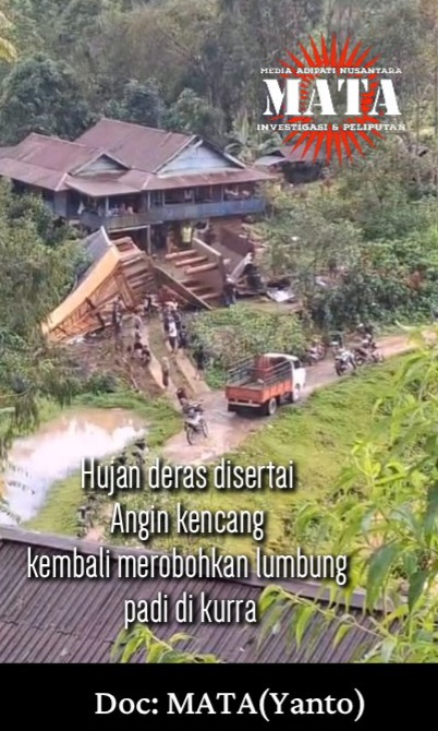 Hujan deras disertai Angin kencang kembali merobohkan lumbung padi di kurra