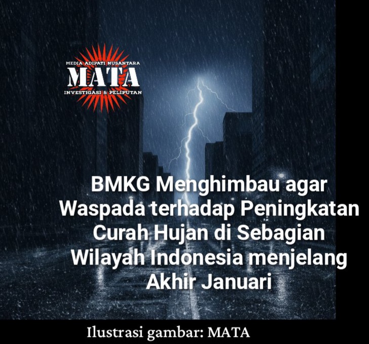 BMKG Menghimbau agar Waspada terhadap Peningkatan Curah Hujan di Sebagian Wilayah Indonesia menjelang Akhir Januari