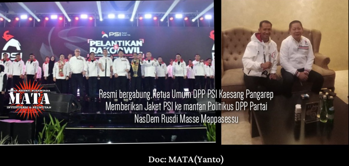 Resmi bergabung,Ketua Umum DPP PSI Kaesang Pangarep Memberikan Jaket PSI ke mantan Politikus DPP Partai NasDem Rusdi Masse Mappasessu