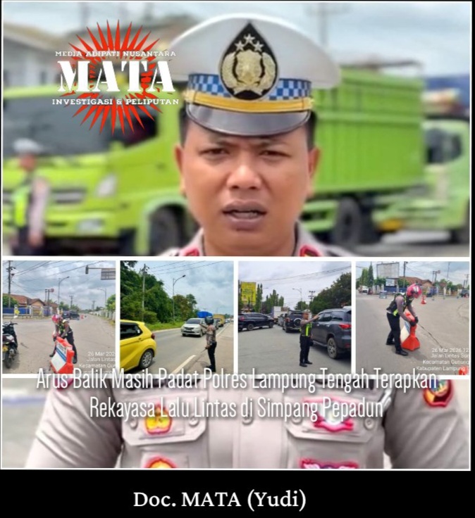 Arus Balik Masih Padat Polres Lampung Tengah Terapkan Rekayasa Lalu Lintas di Simpang Pepadun