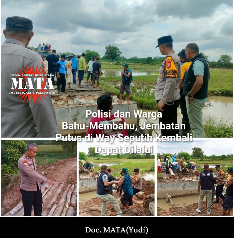 Polisi dan Warga Bahu-Membahu, Jembatan Putus di Way Seputih Kembali Dapat Dilalui
