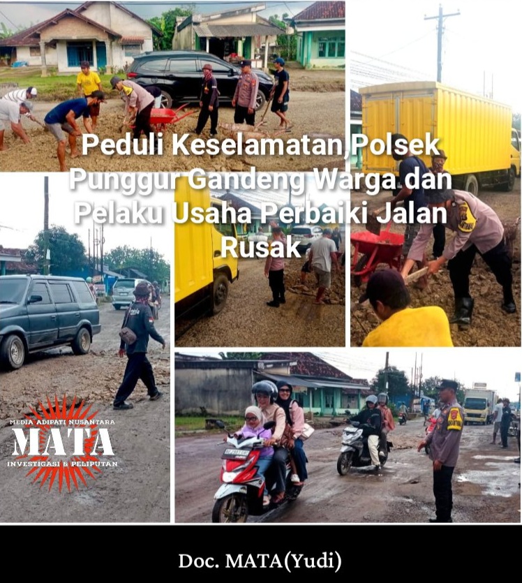 Peduli Keselamatan,Polsek Punggur Gandeng Warga dan Pelaku Usaha Perbaiki Jalan Rusak