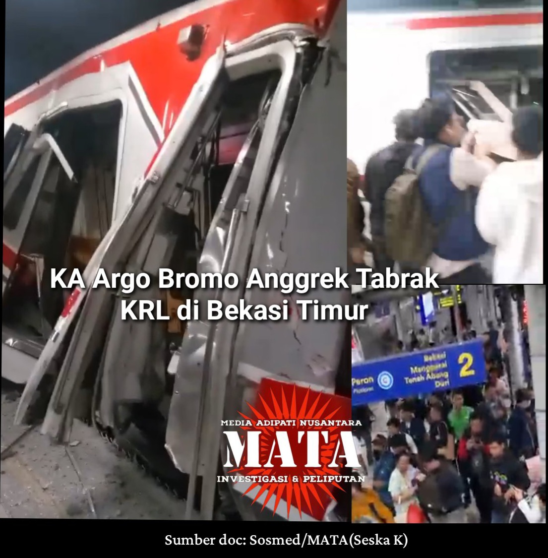 KA Argo Bromo Anggrek Tabrak KRL di Bekasi Timur