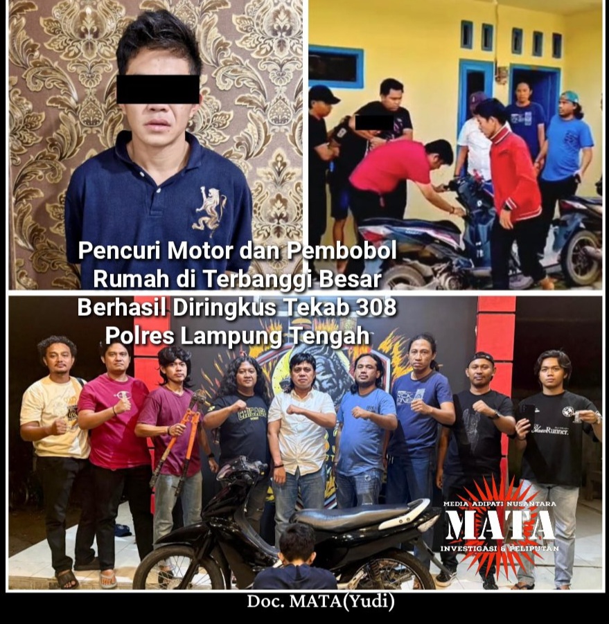 Pencuri Motor dan Pembobol Rumah di Terbanggi Besar Berhasil Diringkus Tekab 308 Polres Lampung Tengah