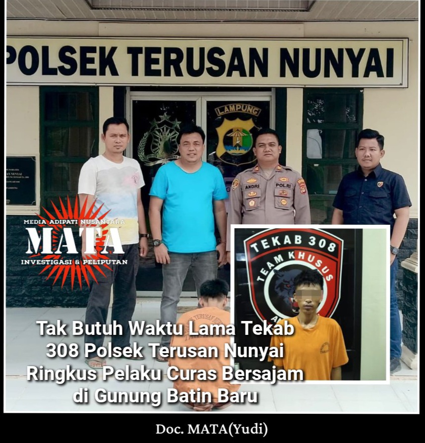 Tak Butuh Waktu Lama Tekab 308 Polsek Terusan Nunyai Ringkus Pelaku Curas Bersajam di Gunung Batin Baru