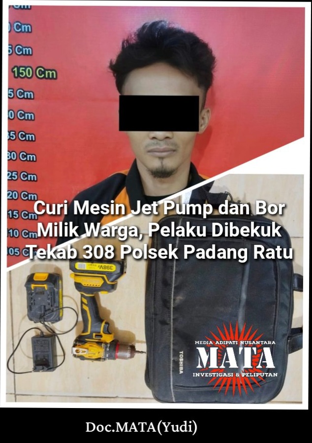 Curi Mesin Jet Pump dan Bor Milik Warga, Pelaku Dibekuk Tekab 308 Polsek Padang Ratu