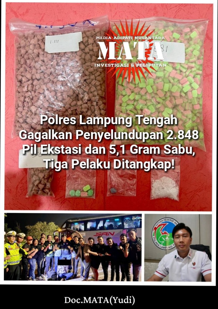 Polres Lampung Tengah Gagalkan Penyelundupan 2.848 Pil Ekstasi dan 5,1 Gram Sabu, Tiga Pelaku Ditangkap!