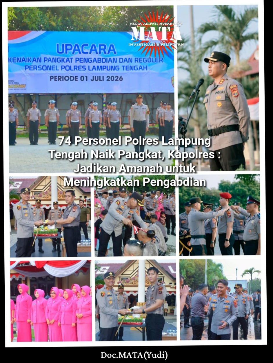 74 Personel Polres Lampung Tengah Naik Pangkat, Kapolres : Jadikan Amanah untuk Meningkatkan Pengabdian