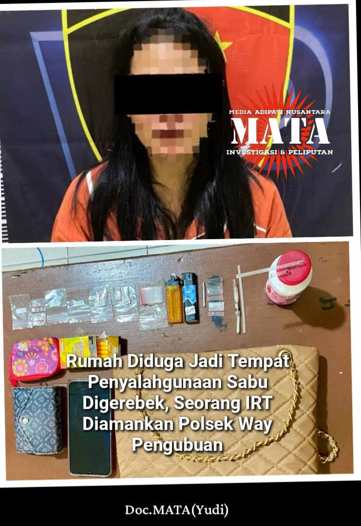 Rumah Diduga Jadi Tempat Penyalahgunaan Sabu Digerebek, Seorang IRT Diamankan Polsek Way Pengubuan